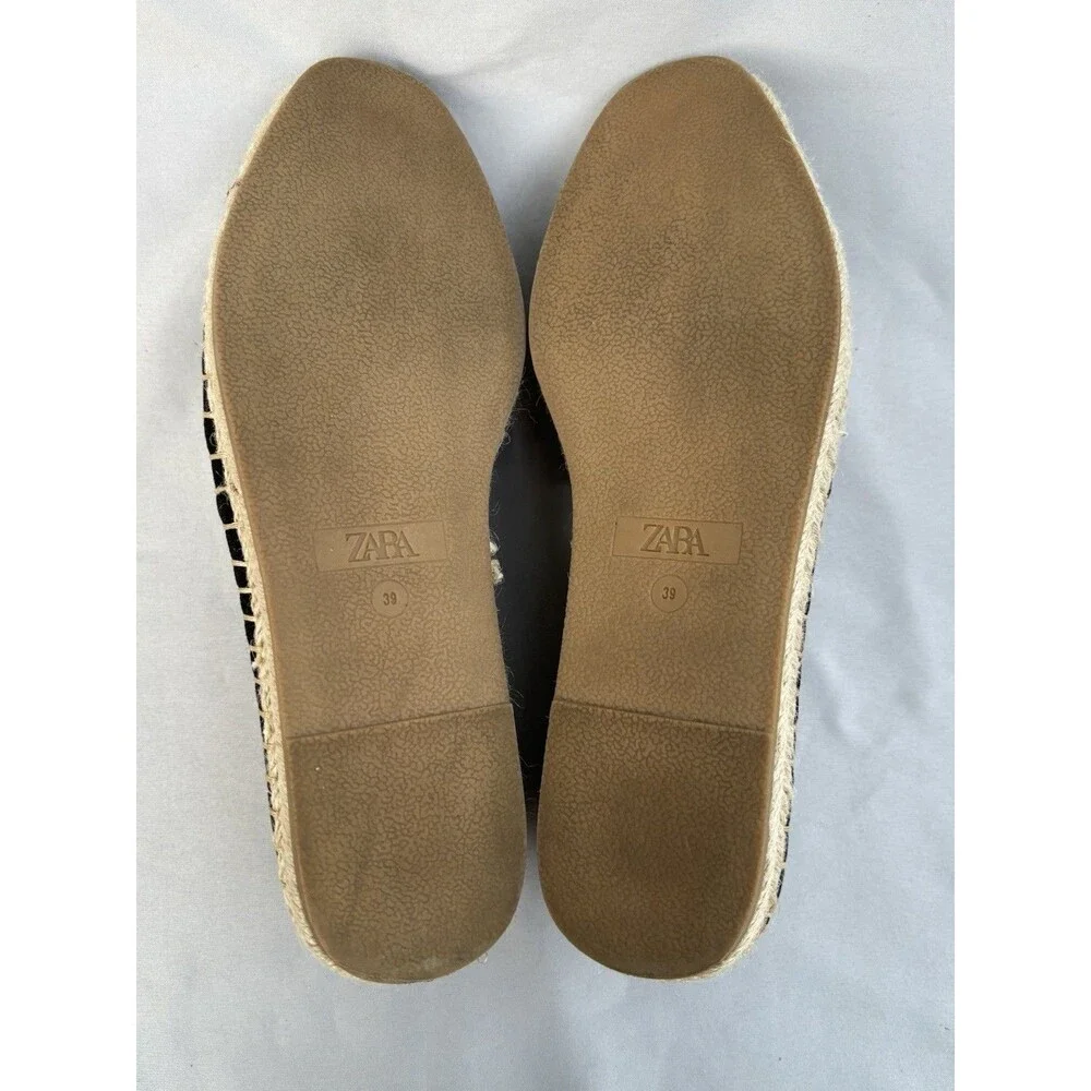 Zara Black Swede  Espadrille Flats with Gold Buckle 39
